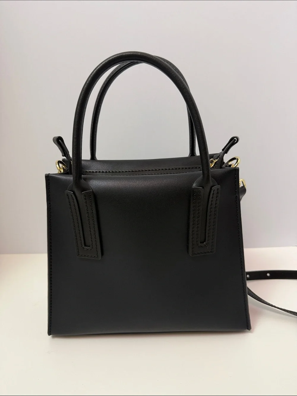 Classic‎ Black Structured Satchel with Dual Handles and Detachable Strap